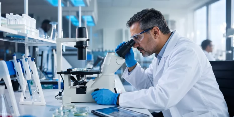 Chercheurs dans un laboratoire illustrant le classement Stanford–Elsevier 2026 et la recherche scientifique algérienne