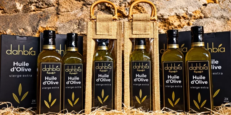 Bouteille d'huile d'olive algérienne de la marque Dahbia aux États-Unis, dont la marque est enregistrée auprès de l'USPTO